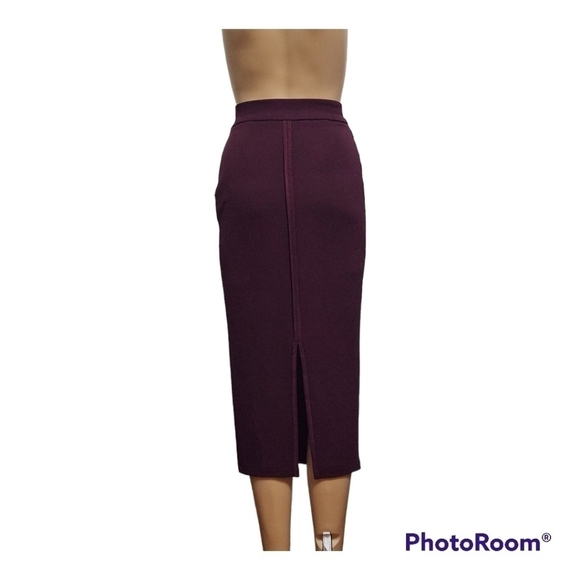 MEMJS Pencil Cut Slit Back Burgundy Skirt - Picture 2 of 10